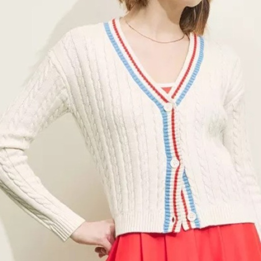 PRINCE Cable-Knit Cardigan Cream Size L Tennis Prep Pickleball